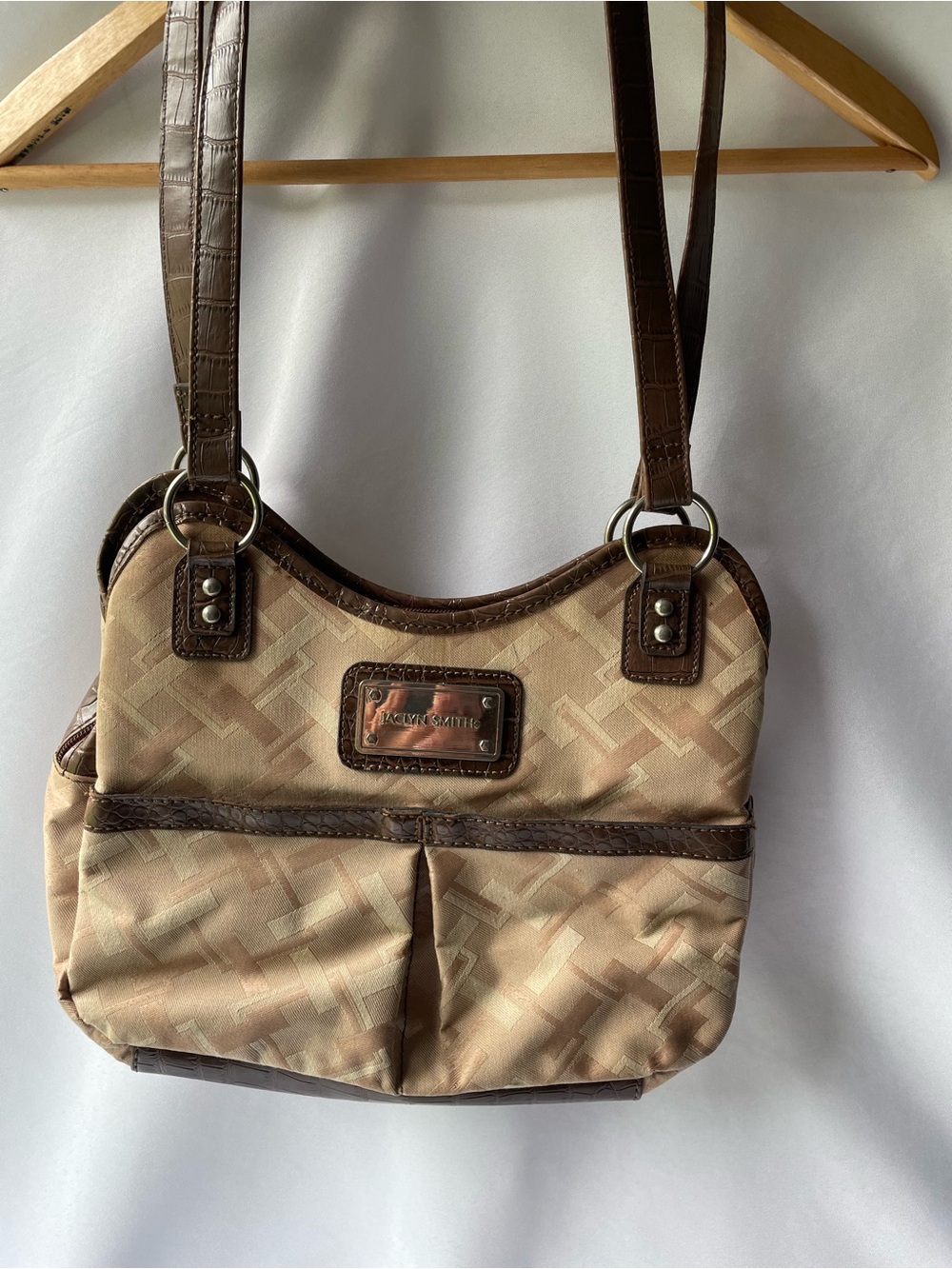 Jaclyn Smith Tan and Brown Patterned Shoulder Bag
